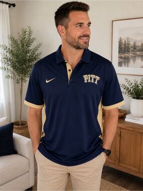 Nike Dri-FIT Pitt Panthers Navy Gold Polo Shirt XXL